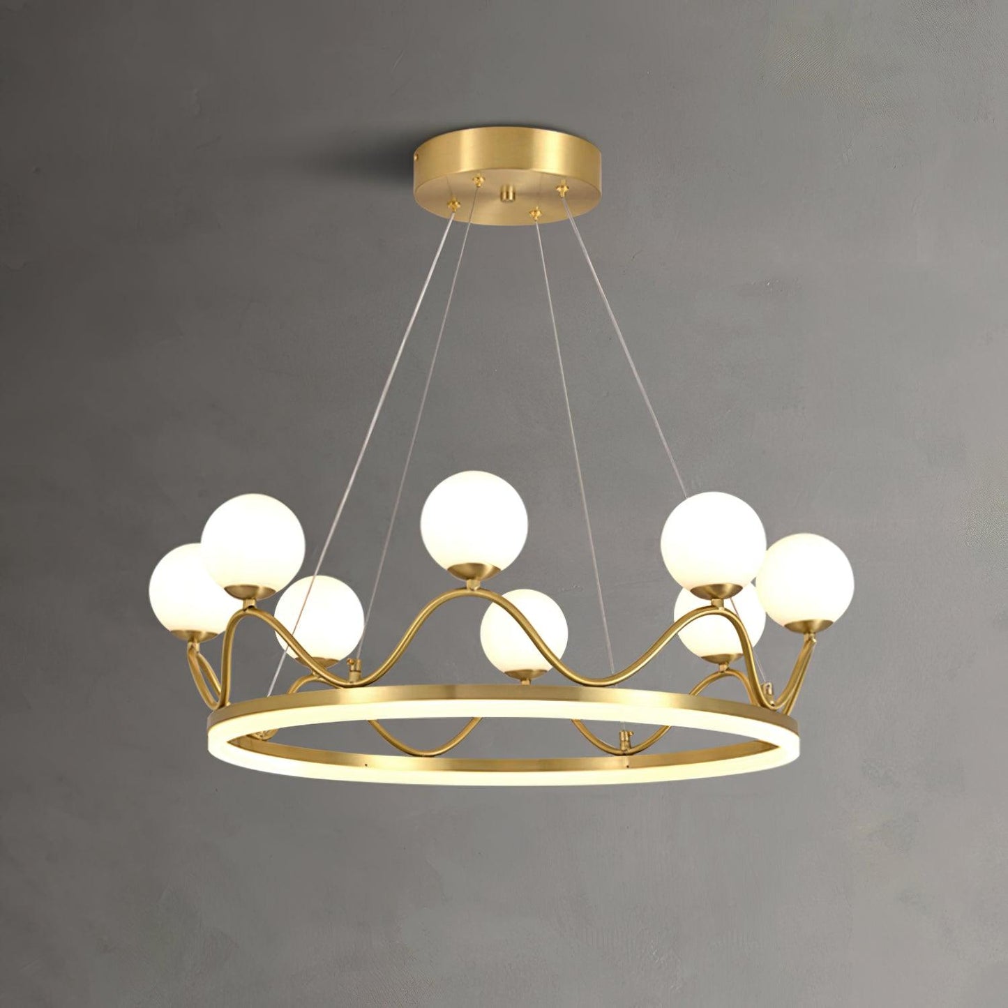 Crown Brass Chandelier ? 31.4″ x H 31.4″ / Dia 80cm x H 80cm / Brass + White Chandelier