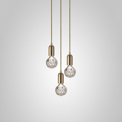 Crystal Bulb LED Pendant Lamp 3heads ? 5.9″ x H 59″ / Dia 15cm x H 150cm / Brass & Clear Pendant light