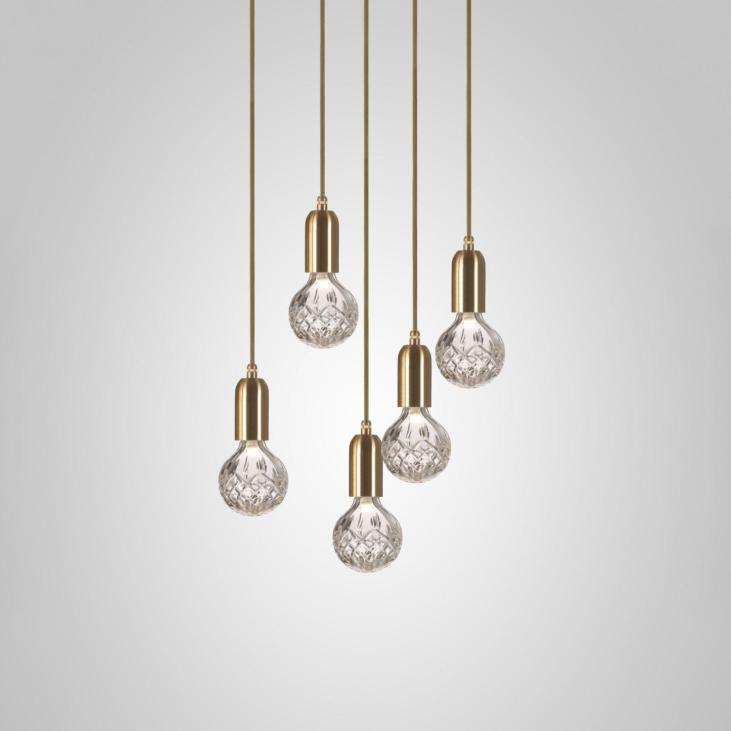 Crystal Bulb LED Pendant Lamp 5heads ? 7.9″ x H 59″ / Dia 20cm x H 150cm / Brass & Clear Pendant light