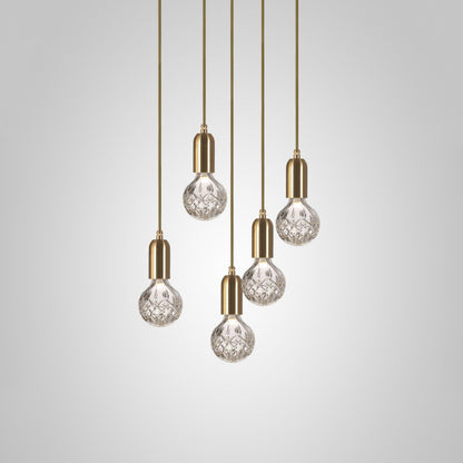 Crystal Bulb LED Pendant Lamp 5heads ? 7.9″ x H 59″ / Dia 20cm x H 150cm / Brass & Clear Pendant light