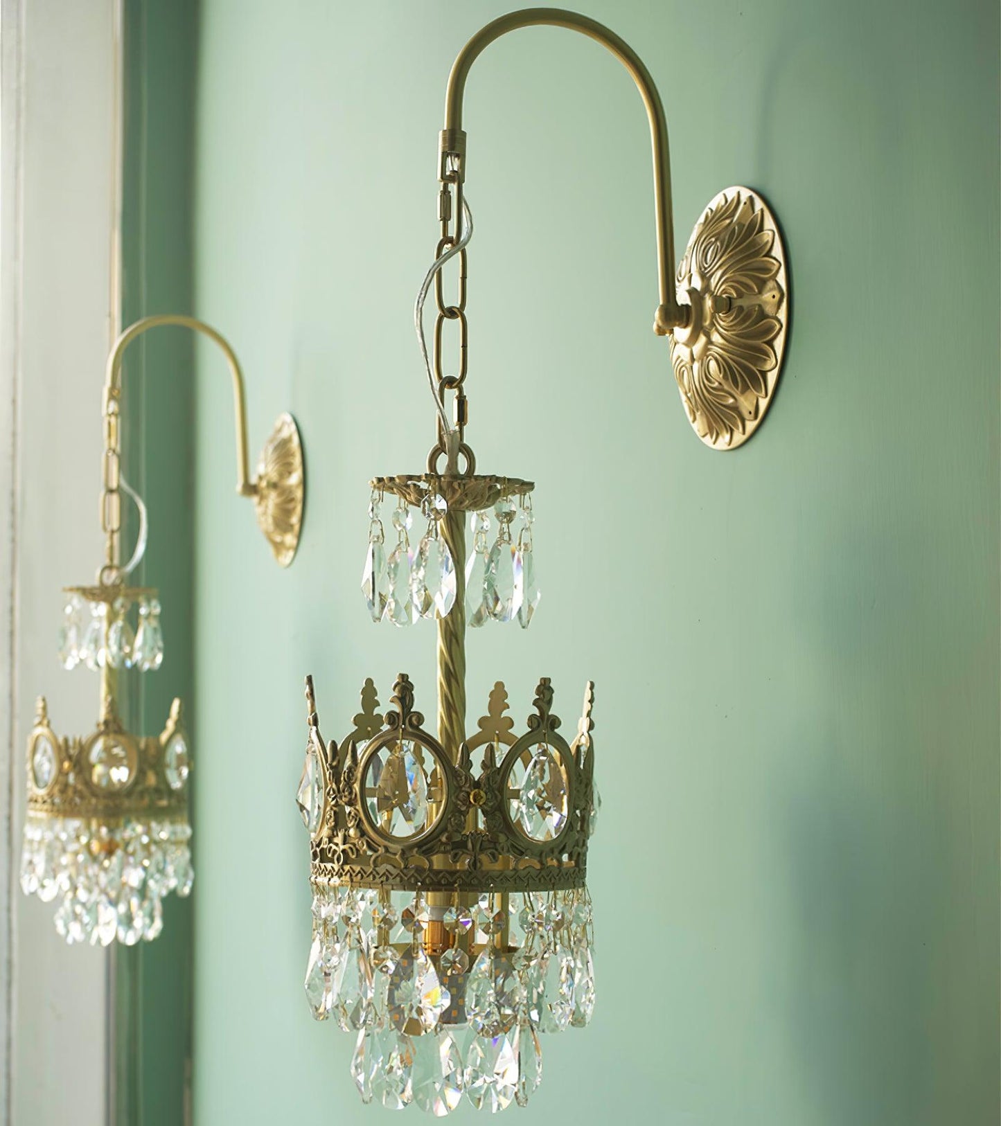 Crystal Crown Wall Light ? 6.3″ x H 24.4″ / Dia 16cm x H 62cm / Copper & Clear crystal Wall lamp