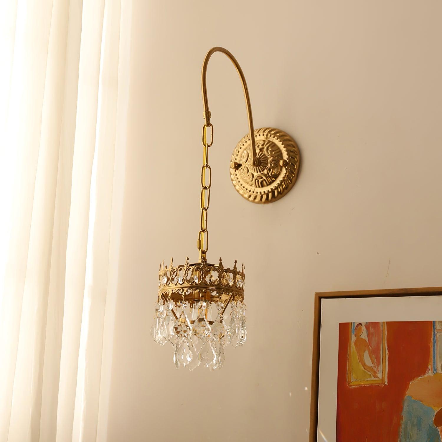 Crystal Crown Sconce Model A Φ 6.7″ x W 11.3″ x H 25.8″ / Dia 17cm x W 28.8cm x H 65.5cm / Copper plated Wall lamp