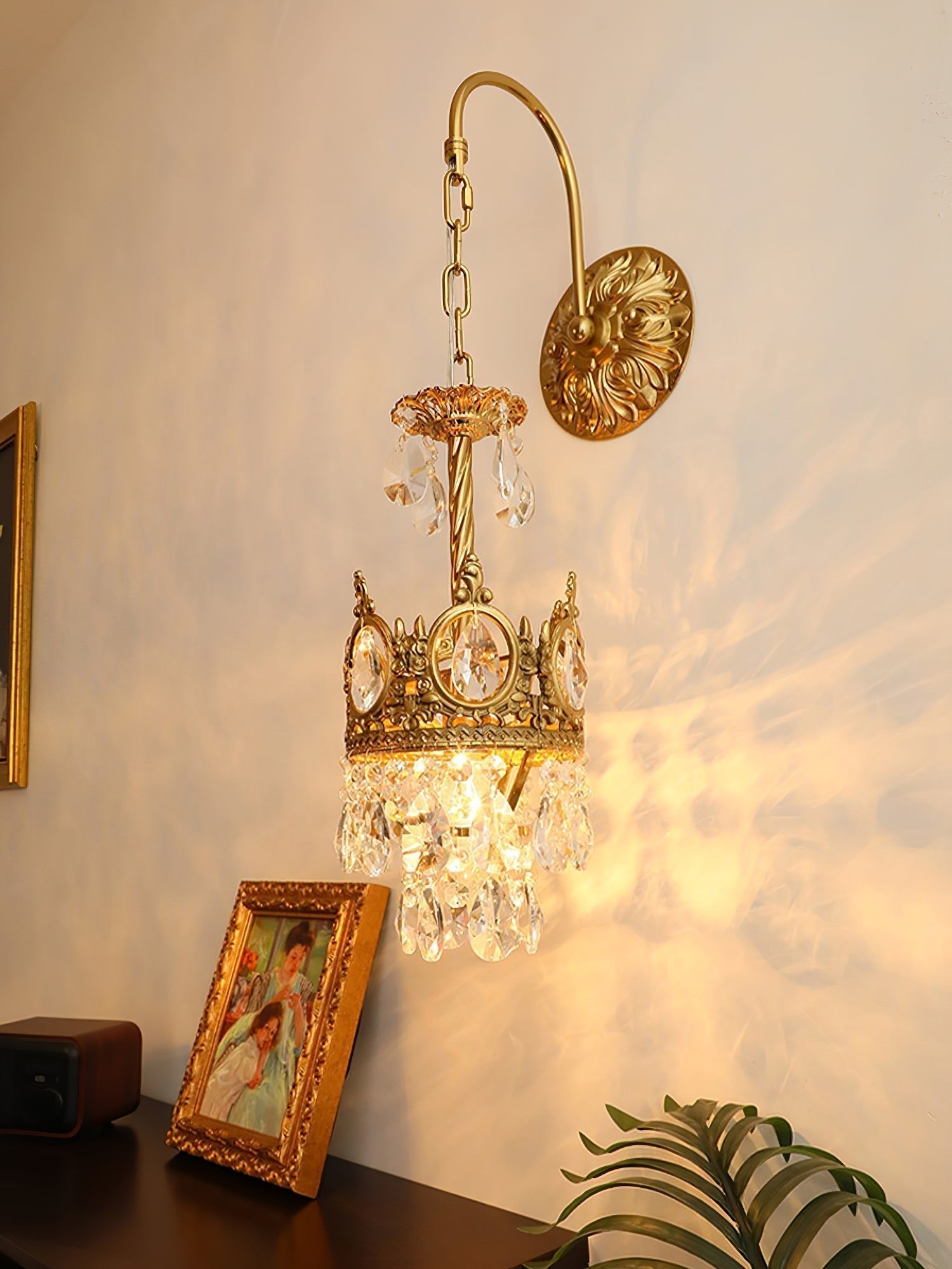 Crystal Crown Wall Light ? 6.3″ x H 24.4″ / Dia 16cm x H 62cm / Copper & Clear crystal Wall lamp