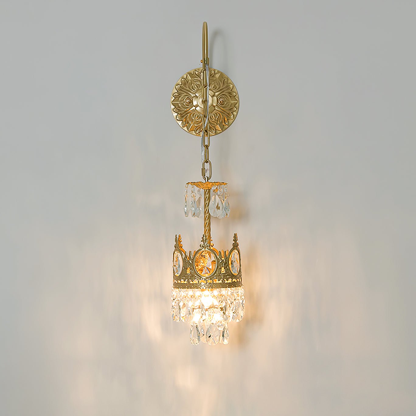 Crystal Crown Wall Light ? 6.3″ x H 24.4″ / Dia 16cm x H 62cm / Copper & Clear crystal Wall lamp