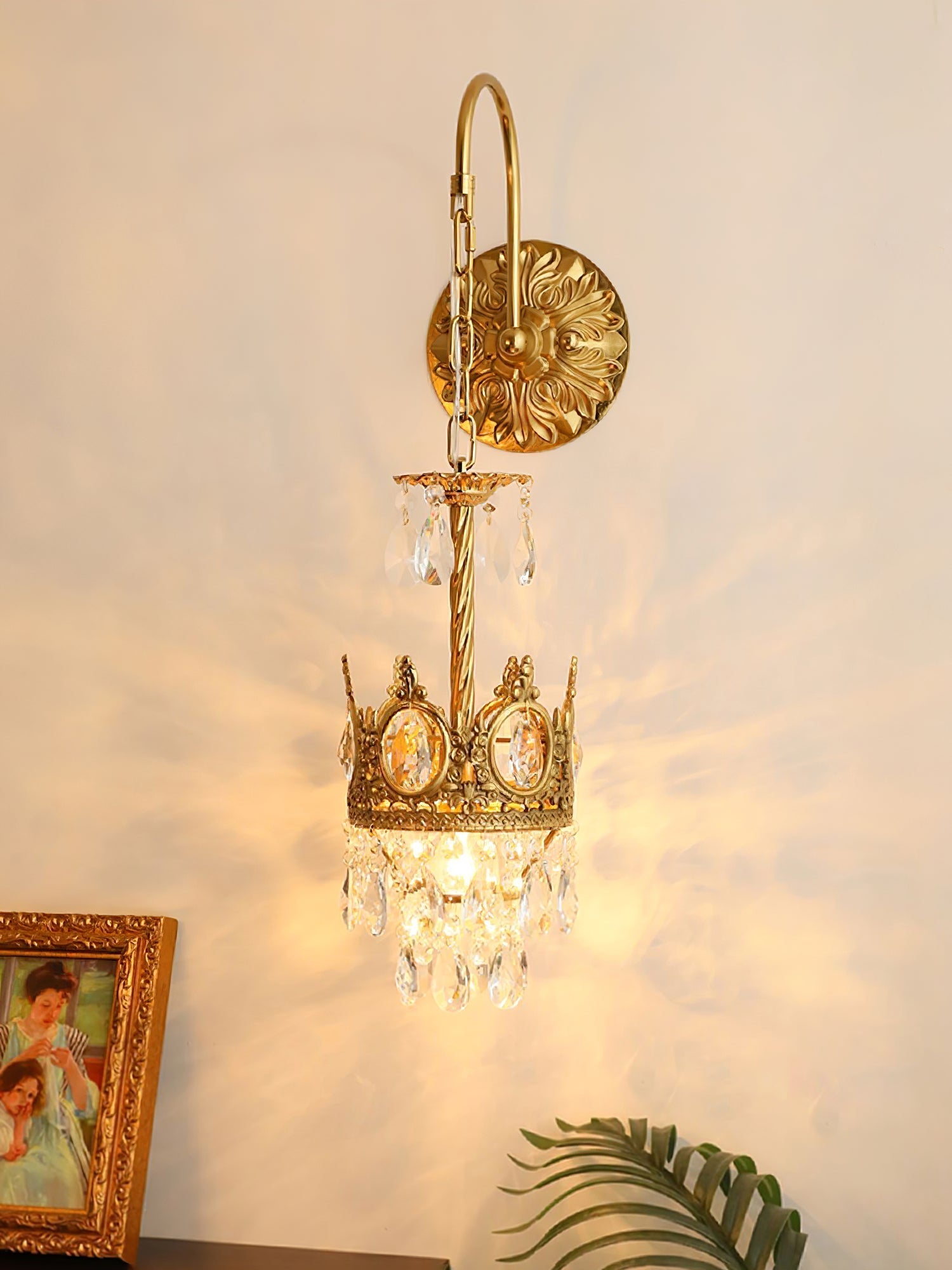 Crystal Crown Wall Light ? 6.3″ x H 24.4″ / Dia 16cm x H 62cm / Copper & Clear crystal Wall lamp