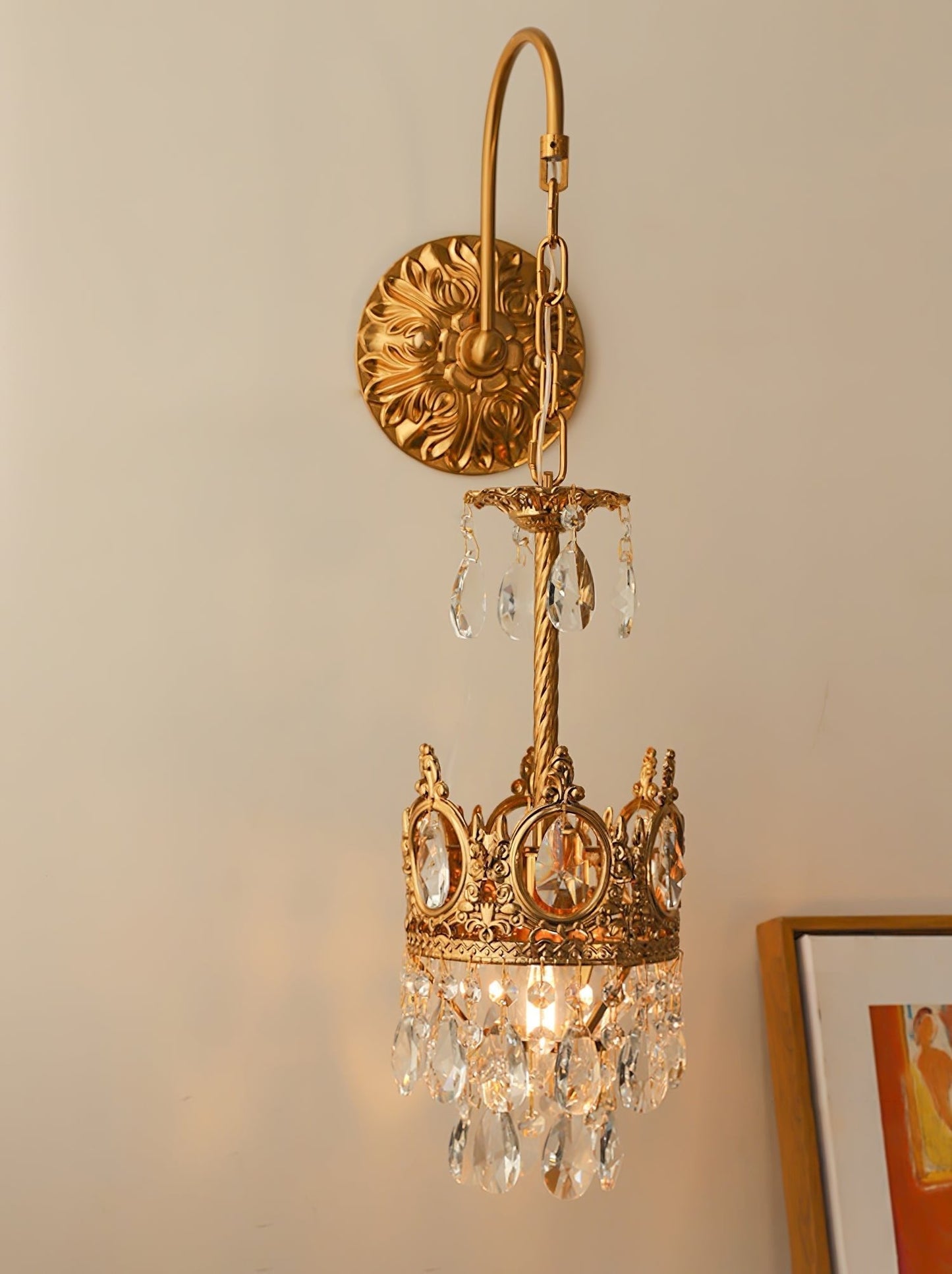 Crystal Crown Wall Light ? 6.3″ x H 24.4″ / Dia 16cm x H 62cm / Copper & Clear crystal Wall lamp