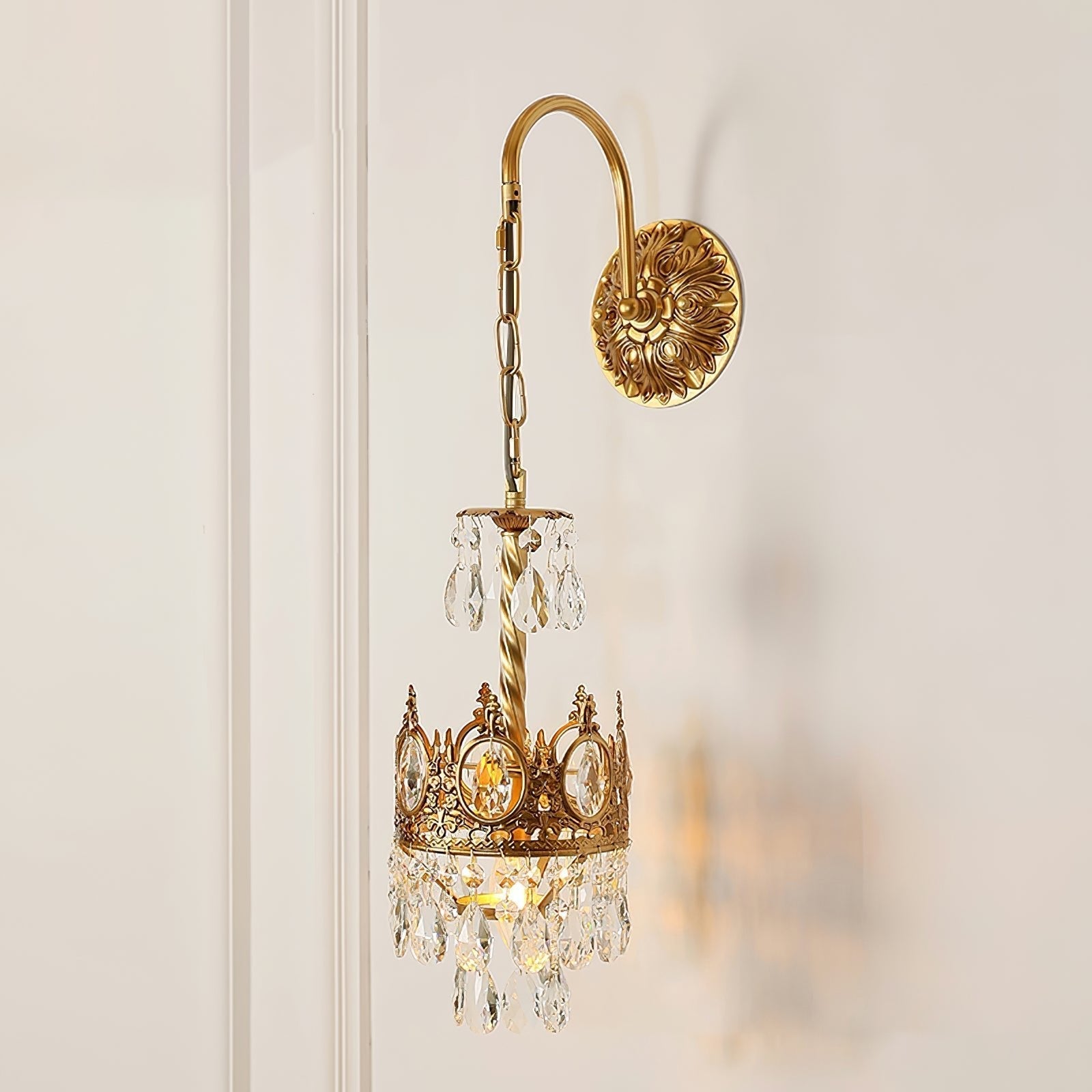 Crystal Crown Wall Light ? 6.3″ x H 24.4″ / Dia 16cm x H 62cm / Copper & Clear crystal Wall lamp