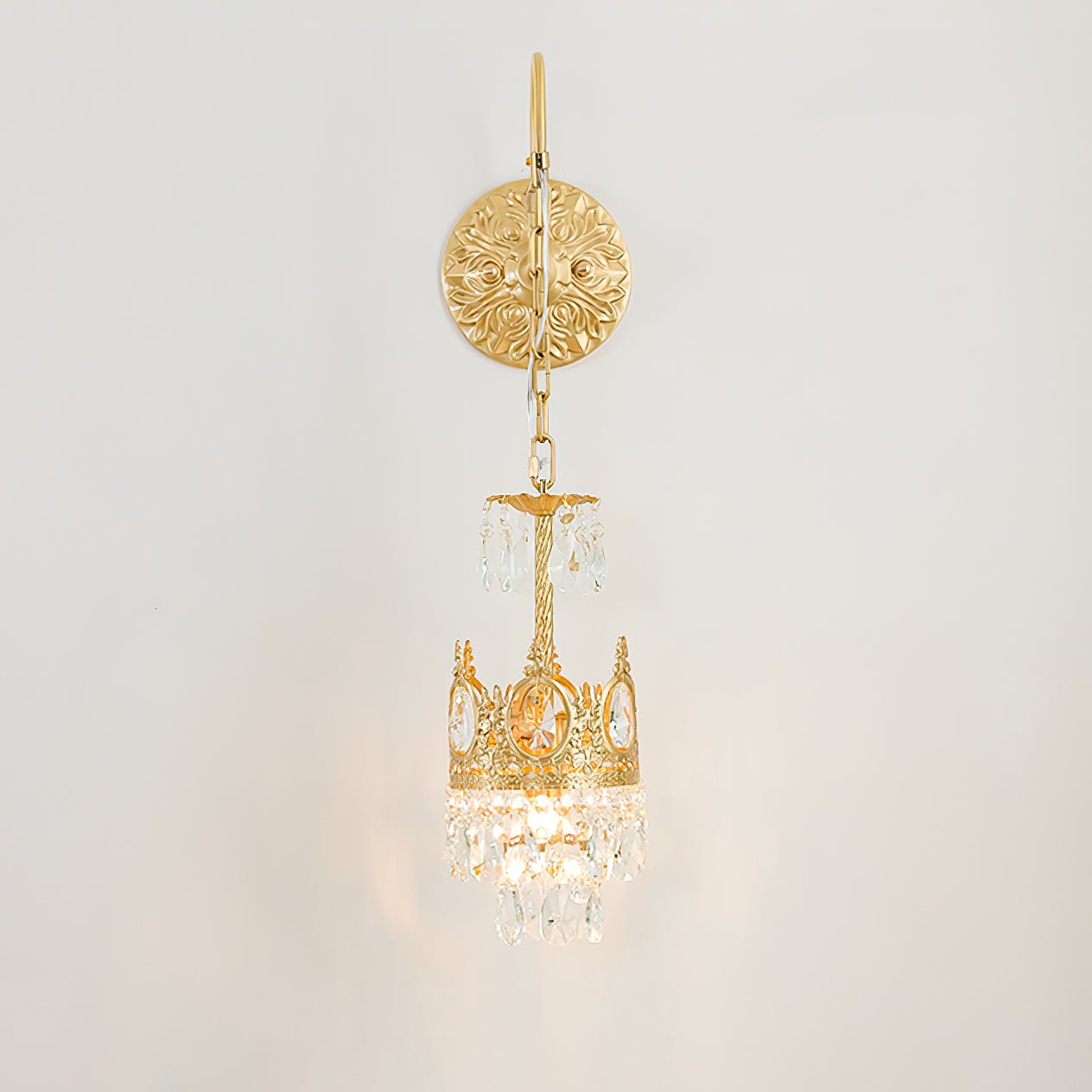 Crystal Crown Wall Light ? 6.3″ x H 24.4″ / Dia 16cm x H 62cm / Copper & Clear crystal Wall lamp