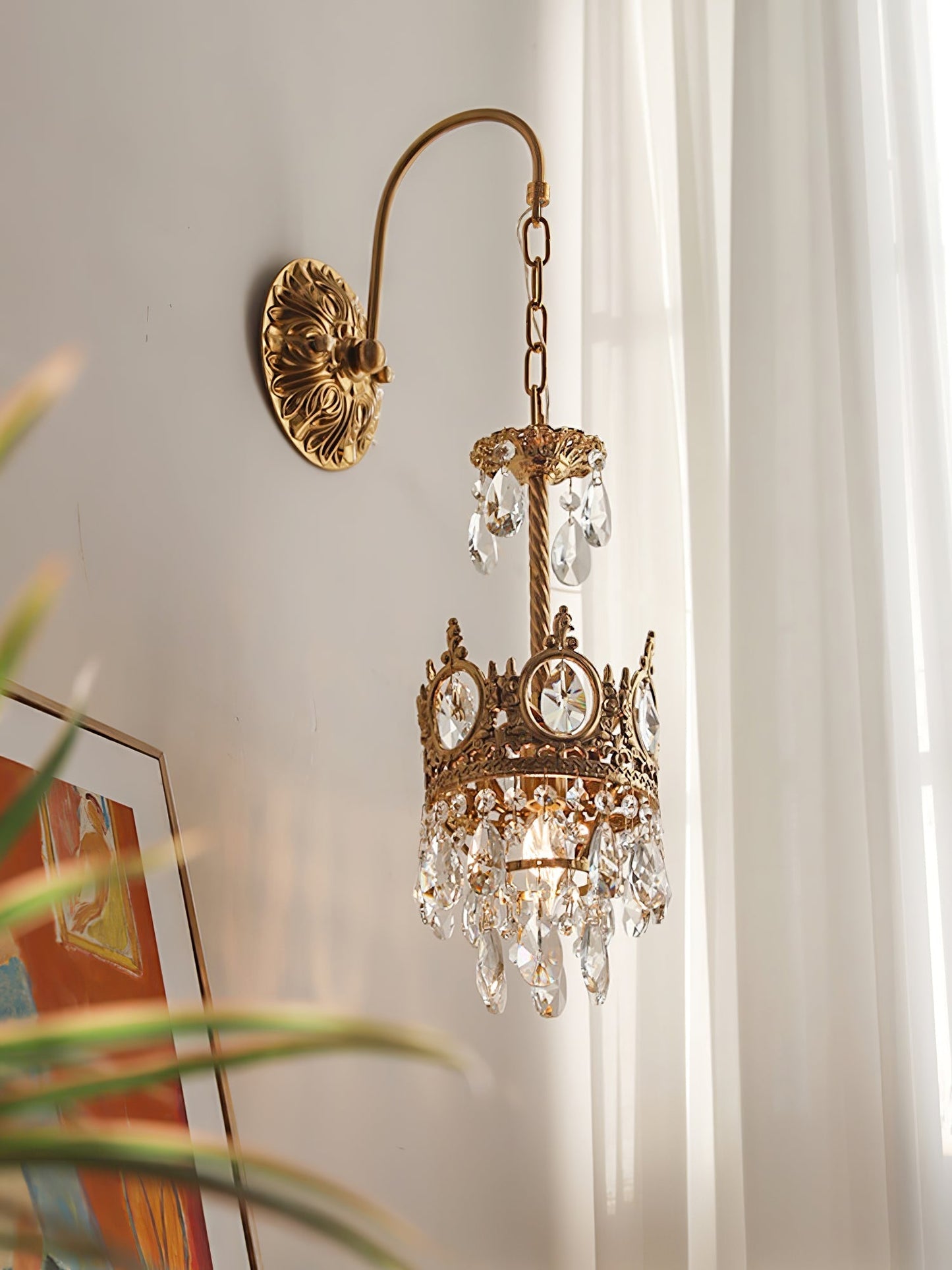 Crystal Crown Wall Light ? 6.3″ x H 24.4″ / Dia 16cm x H 62cm / Copper & Clear crystal Wall lamp