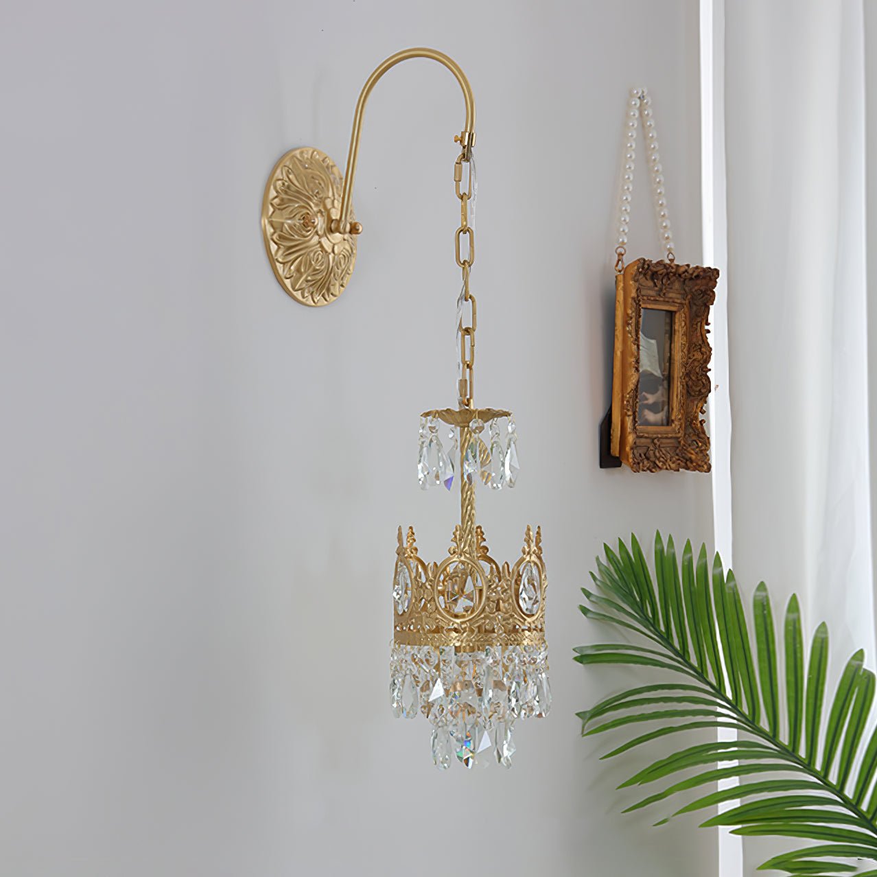 Crystal Crown Wall Light ? 6.3″ x H 24.4″ / Dia 16cm x H 62cm / Copper & Clear crystal Wall lamp