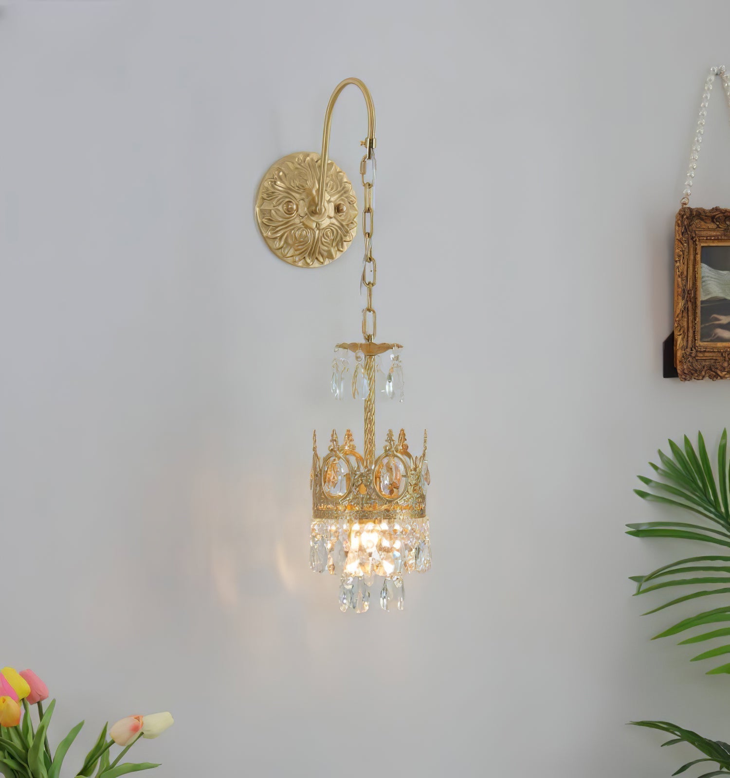 Crystal Crown Wall Light ? 6.3″ x H 24.4″ / Dia 16cm x H 62cm / Copper & Clear crystal Wall lamp