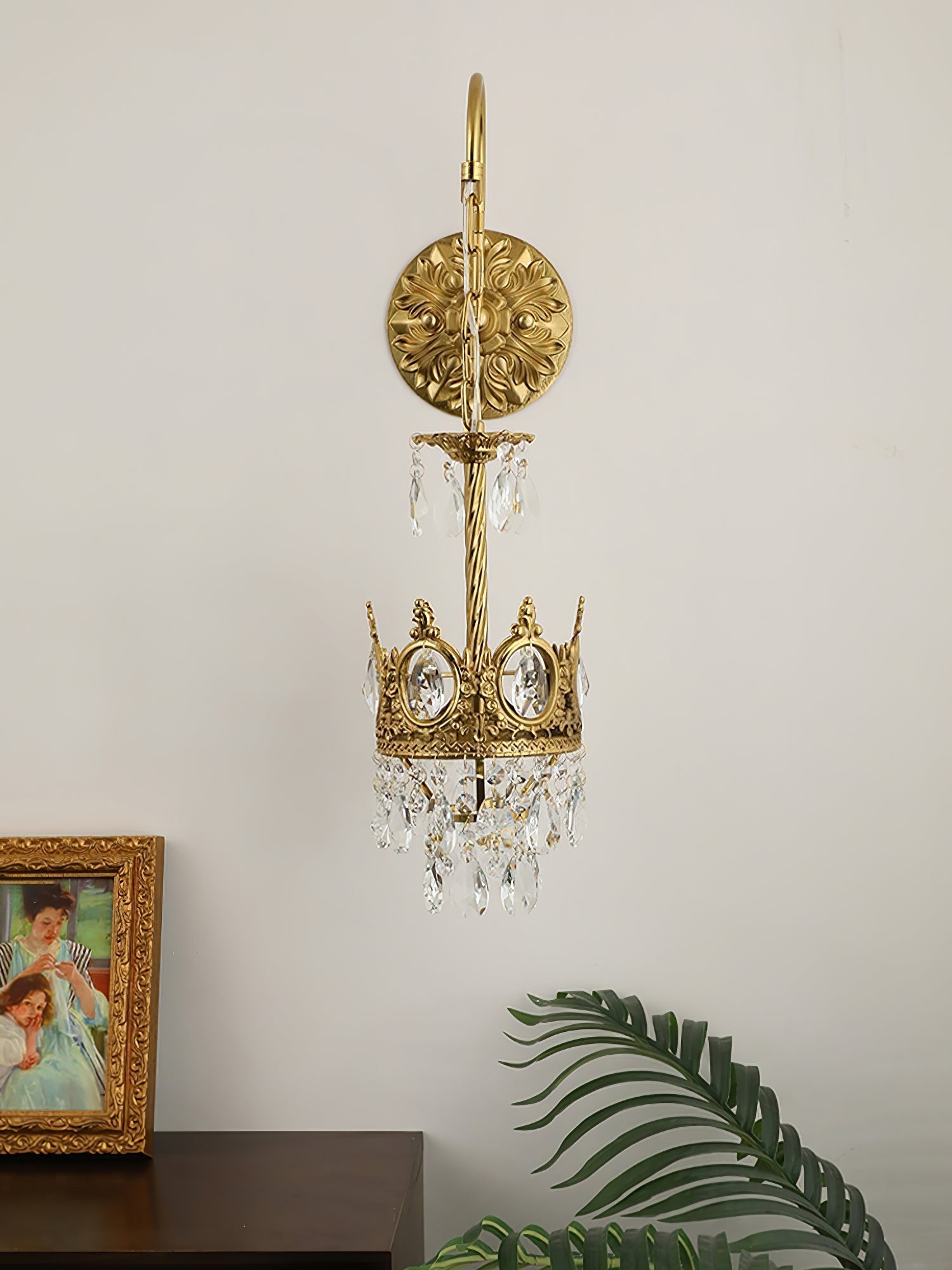 Crystal Crown Wall Light ? 6.3″ x H 24.4″ / Dia 16cm x H 62cm / Copper & Clear crystal Wall lamp