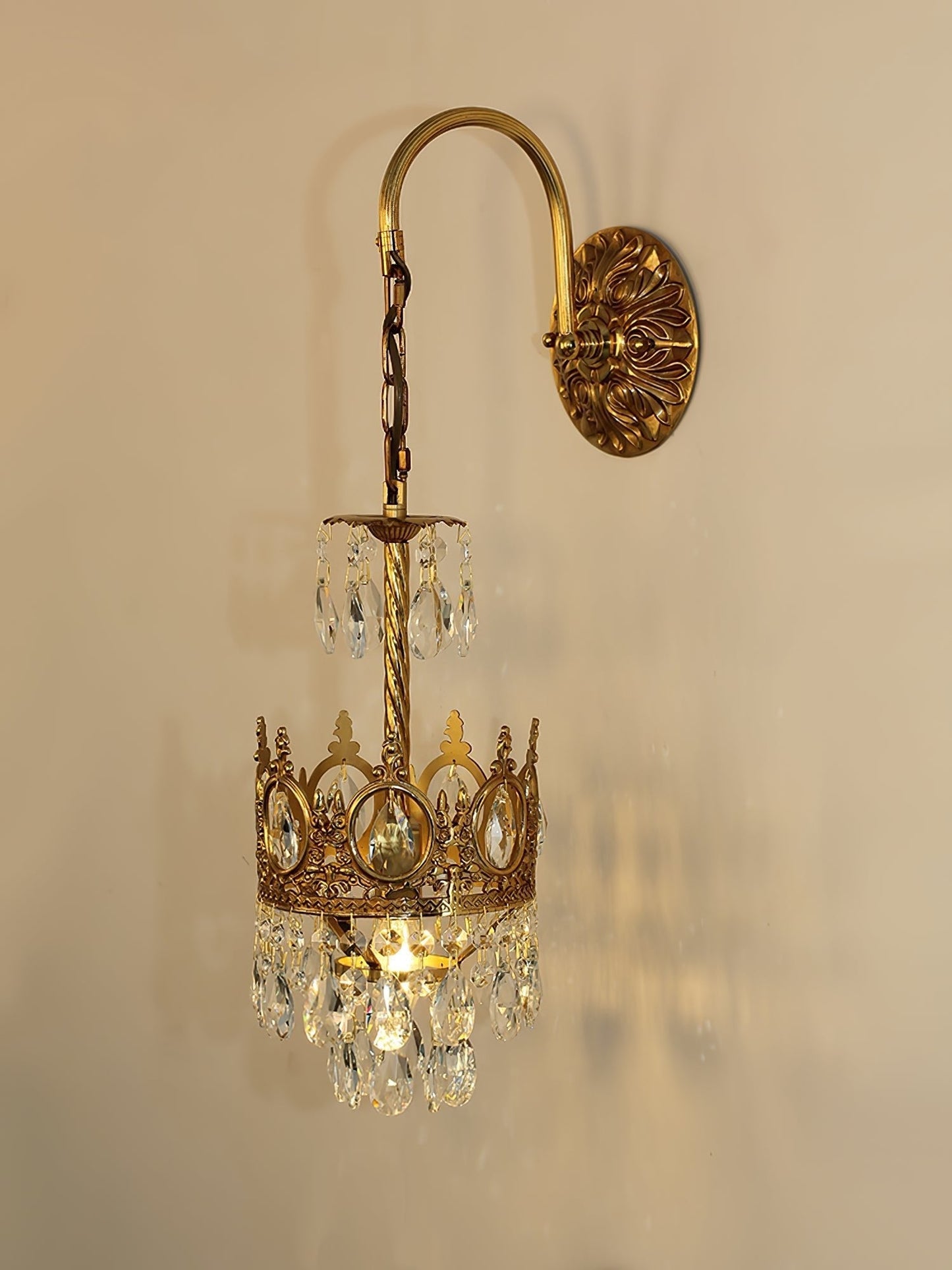 Crystal Crown Wall Light ? 6.3″ x H 24.4″ / Dia 16cm x H 62cm / Copper & Clear crystal Wall lamp