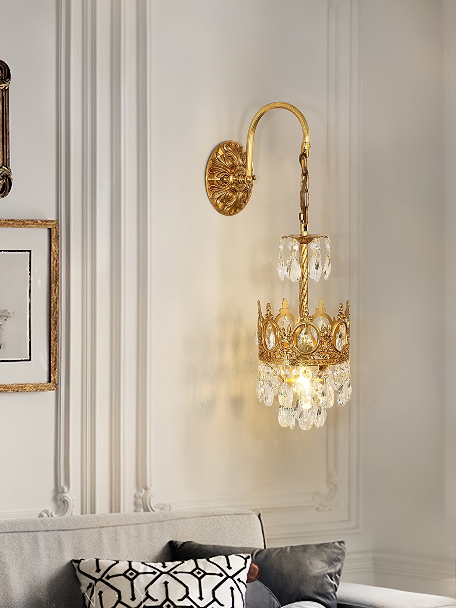 Crystal Crown Wall Light ? 6.3″ x H 24.4″ / Dia 16cm x H 62cm / Copper & Clear crystal Wall lamp