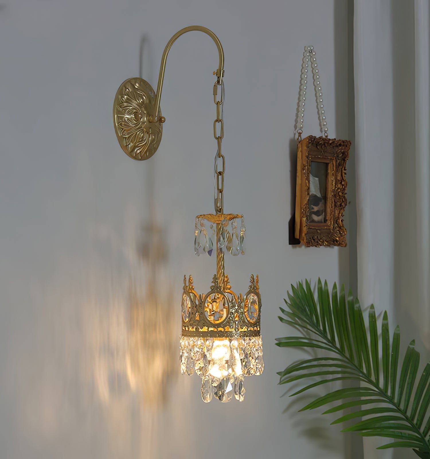 Crystal Crown Wall Light ? 6.3″ x H 24.4″ / Dia 16cm x H 62cm / Copper & Clear crystal Wall lamp
