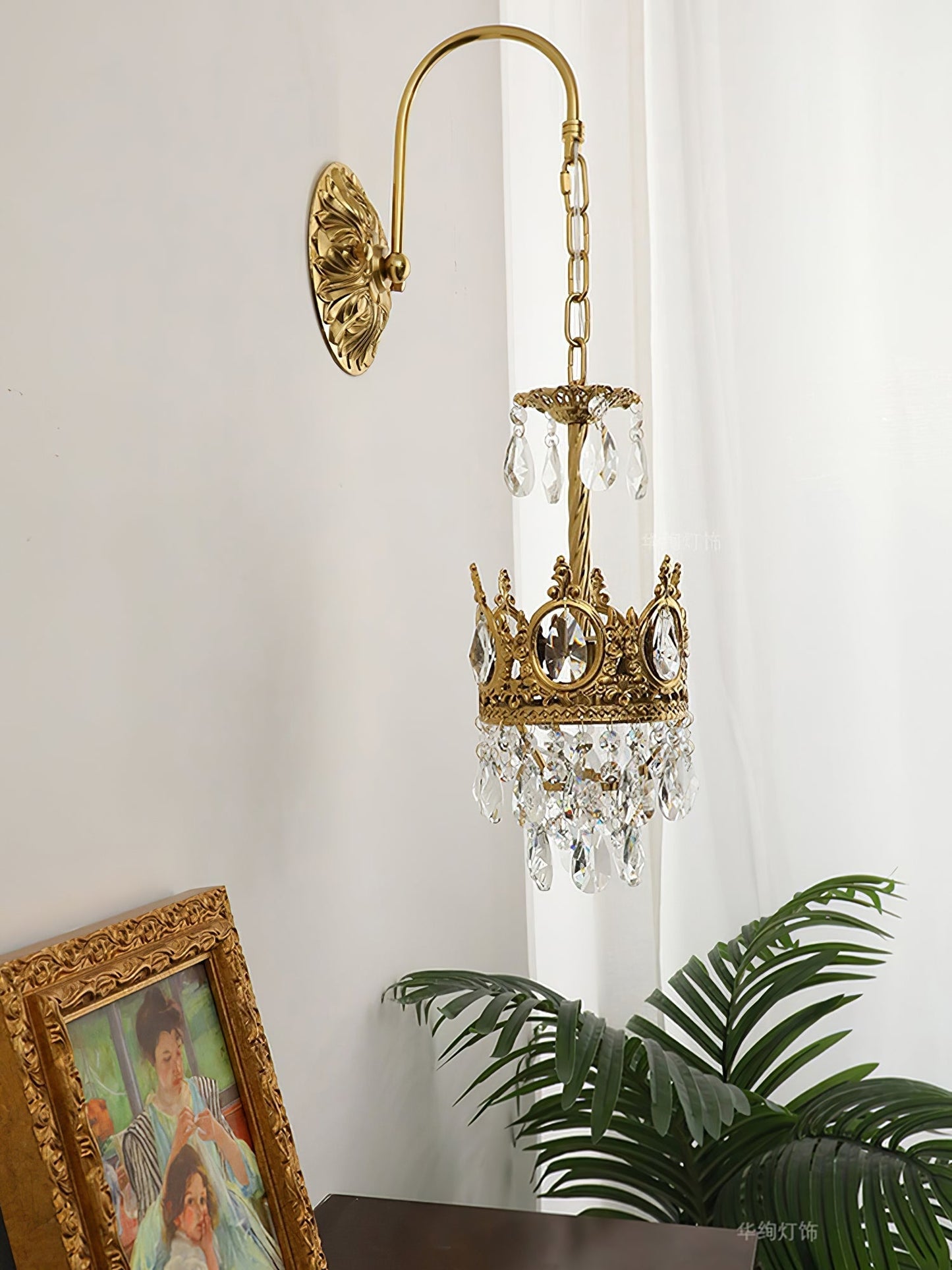 Crystal Crown Wall Light ? 6.3″ x H 24.4″ / Dia 16cm x H 62cm / Copper & Clear crystal Wall lamp