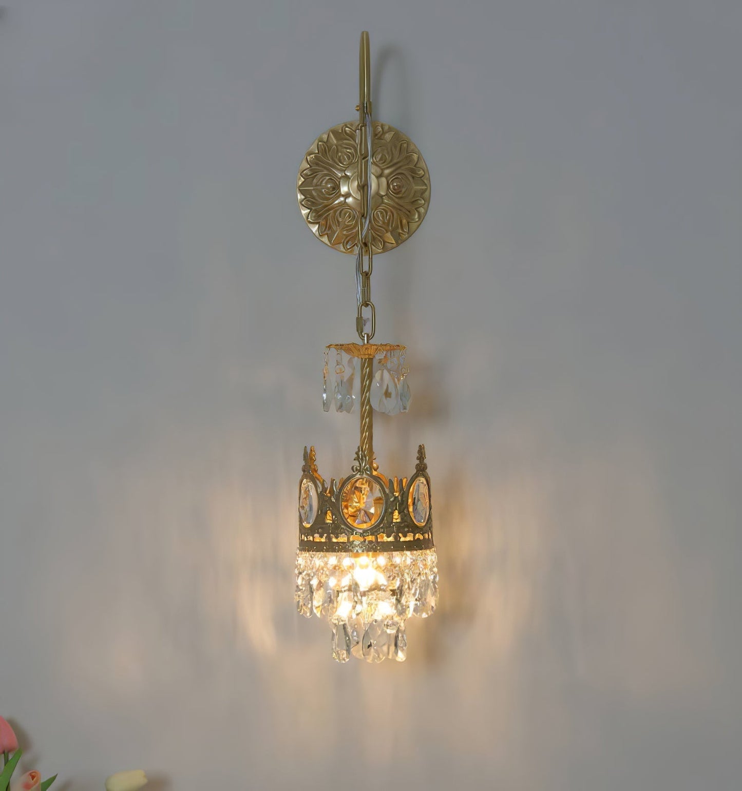 Crystal Crown Wall Light ? 6.3″ x H 24.4″ / Dia 16cm x H 62cm / Copper & Clear crystal Wall lamp