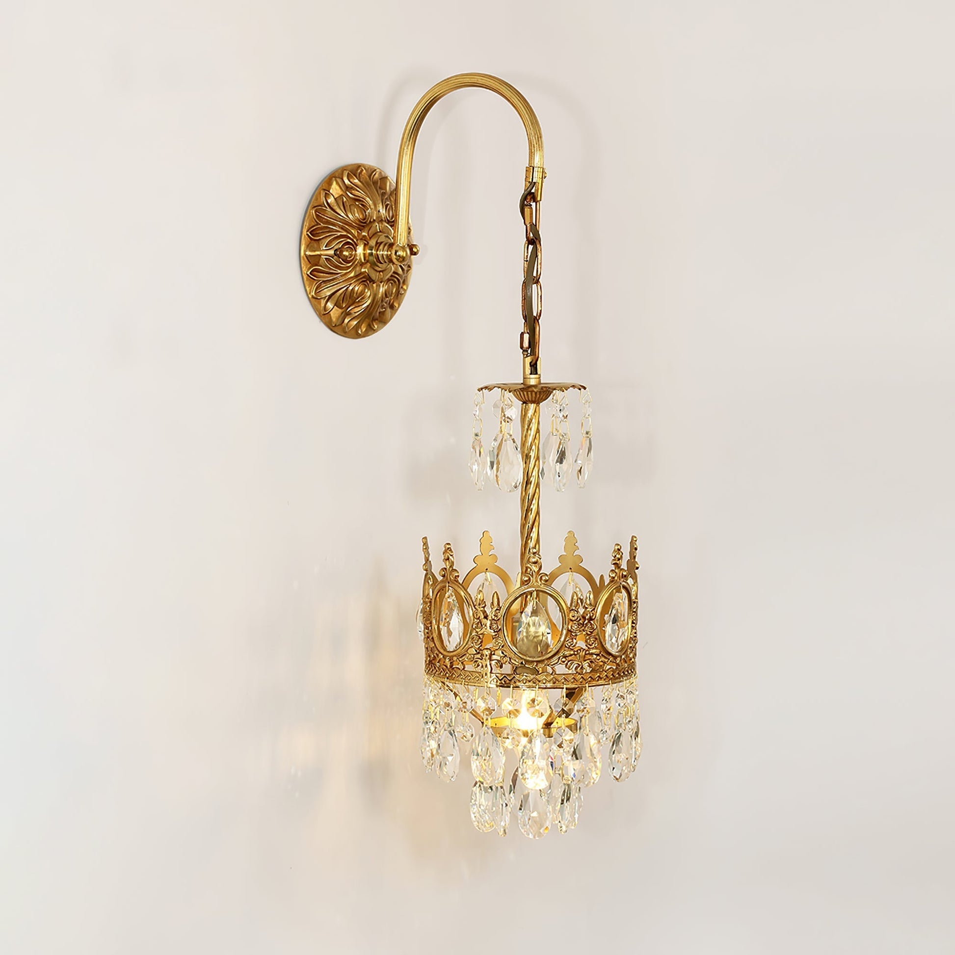 Crystal Crown Wall Light ? 6.3″ x H 24.4″ / Dia 16cm x H 62cm / Copper & Clear crystal Wall lamp