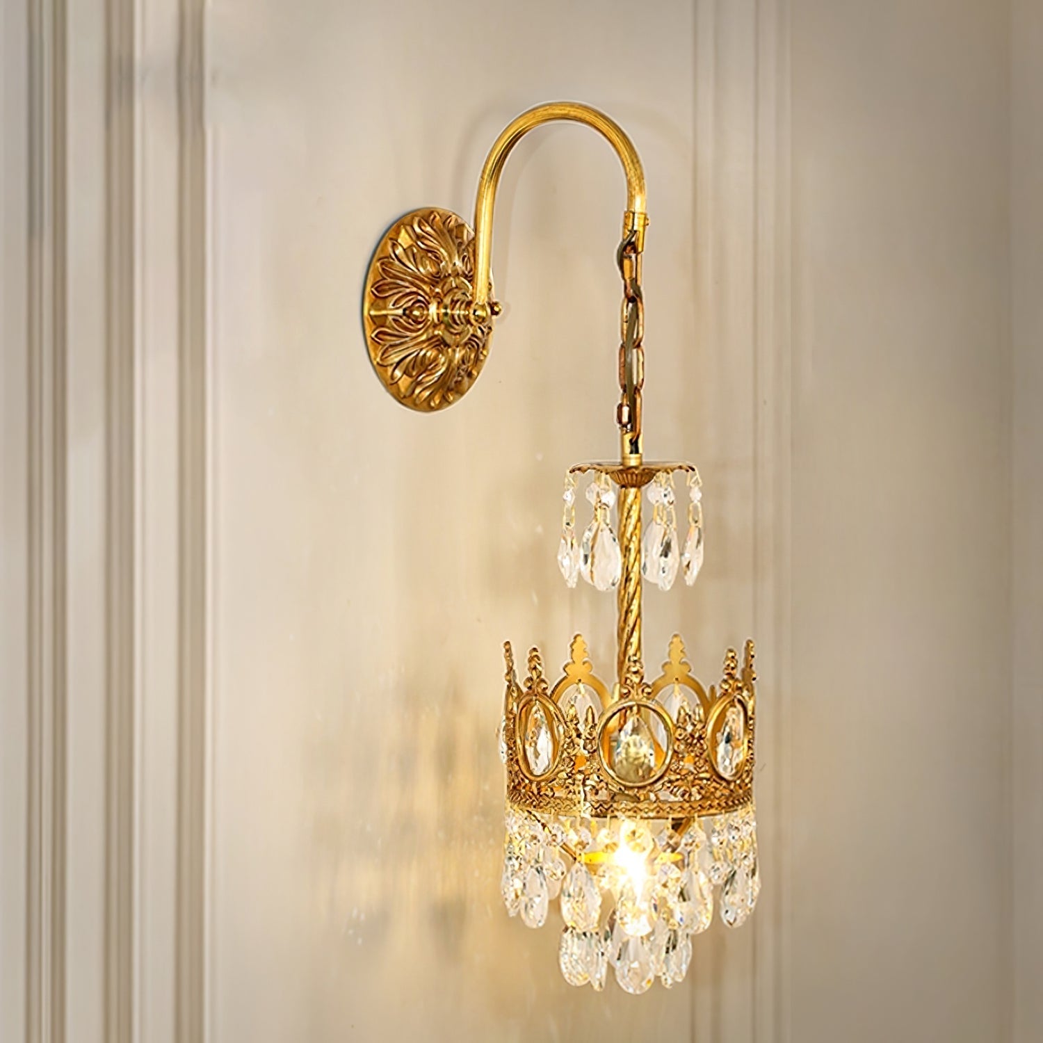 Crystal Crown Wall Light ? 6.3″ x H 24.4″ / Dia 16cm x H 62cm / Copper & Clear crystal Wall lamp