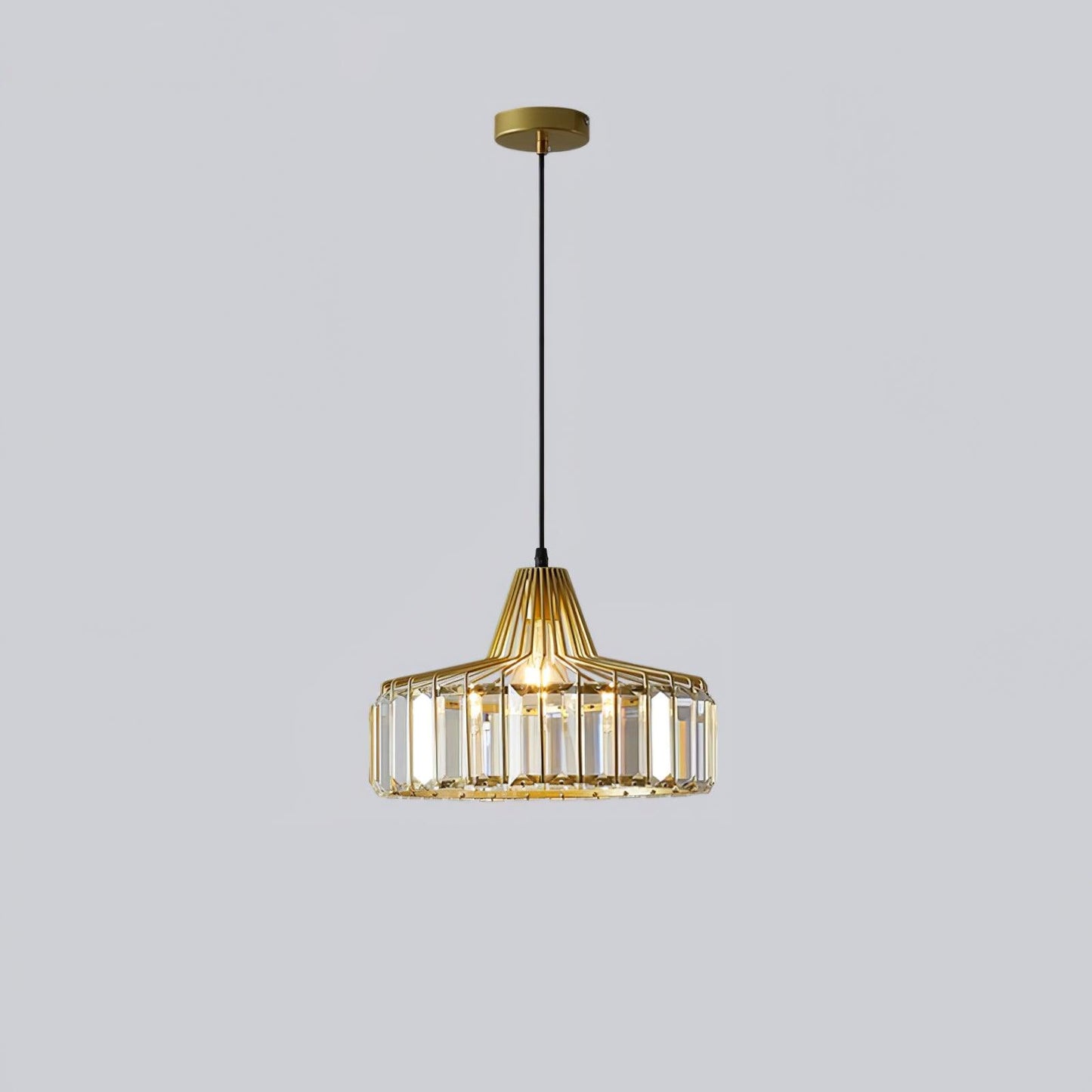 Crystal Drum Pendant Lamp ? 12.6″ x H 9″ / Dia 32cm x H 23cm / Gold & Clear Pendant light