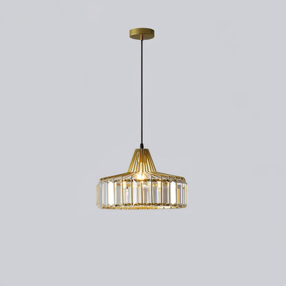 Crystal Drum Pendant Lamp ? 12.6″ x H 9″ / Dia 32cm x H 23cm / Gold & Clear Pendant light