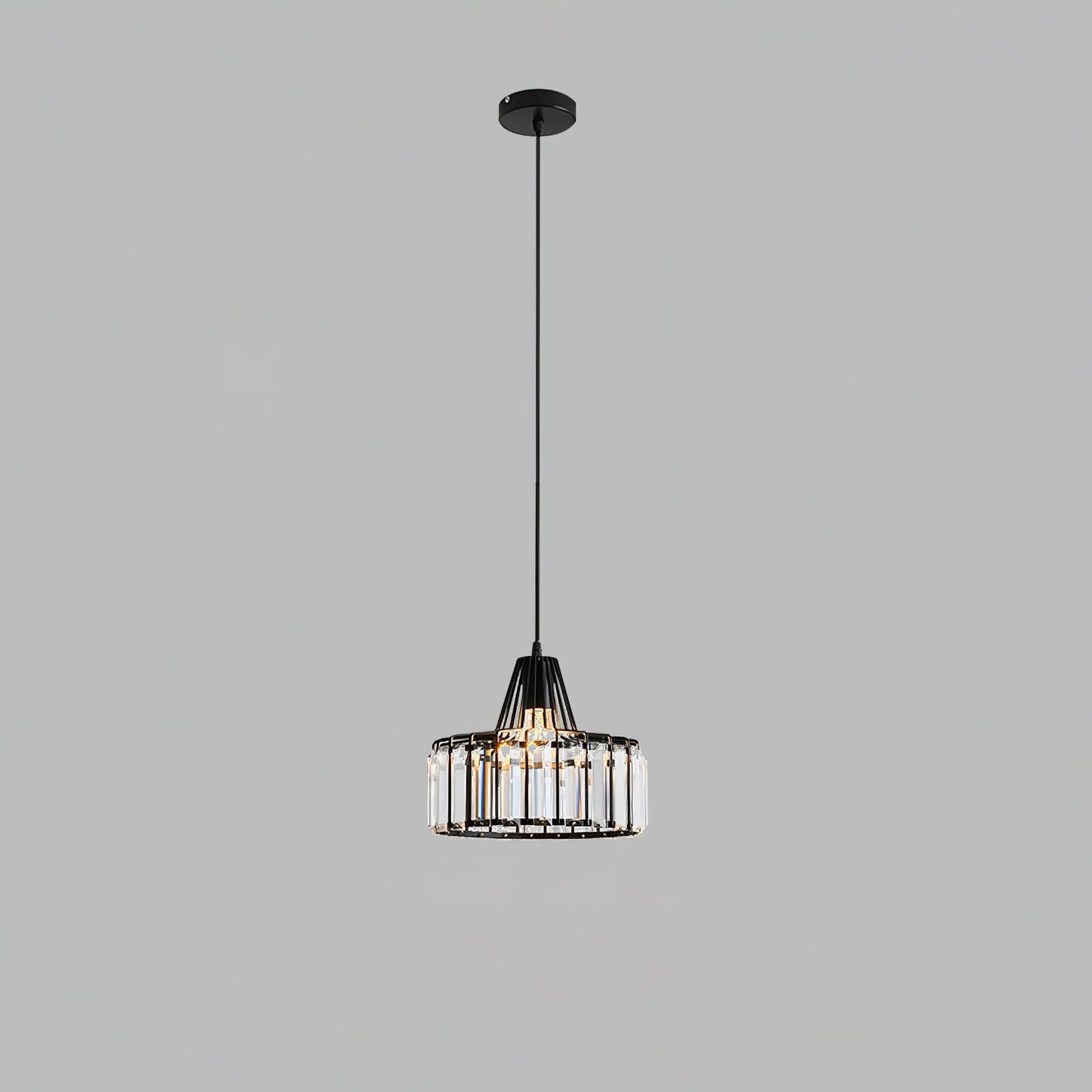 Crystal Drum Pendant Lamp ? 9.8″ x H 9″ / Dia 25cm x H 23cm / Black & Clear Pendant light