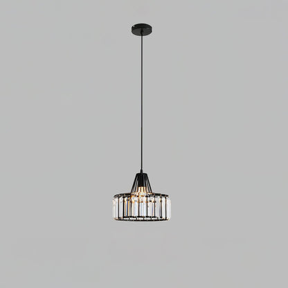 Crystal Drum Pendant Lamp ? 9.8″ x H 9″ / Dia 25cm x H 23cm / Black & Clear Pendant light
