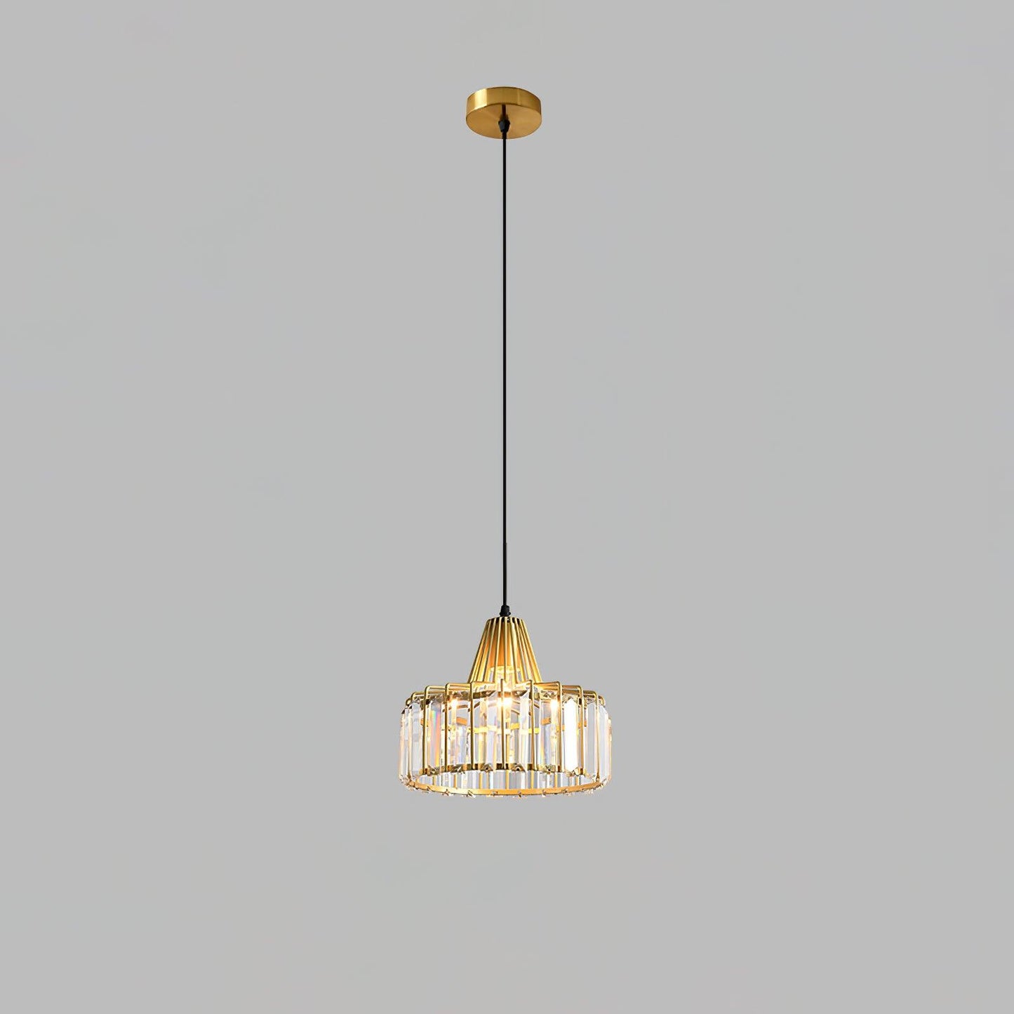 Crystal Drum Pendant Lamp ? 9.8″ x H 9″ / Dia 25cm x H 23cm / Gold & Clear Pendant light