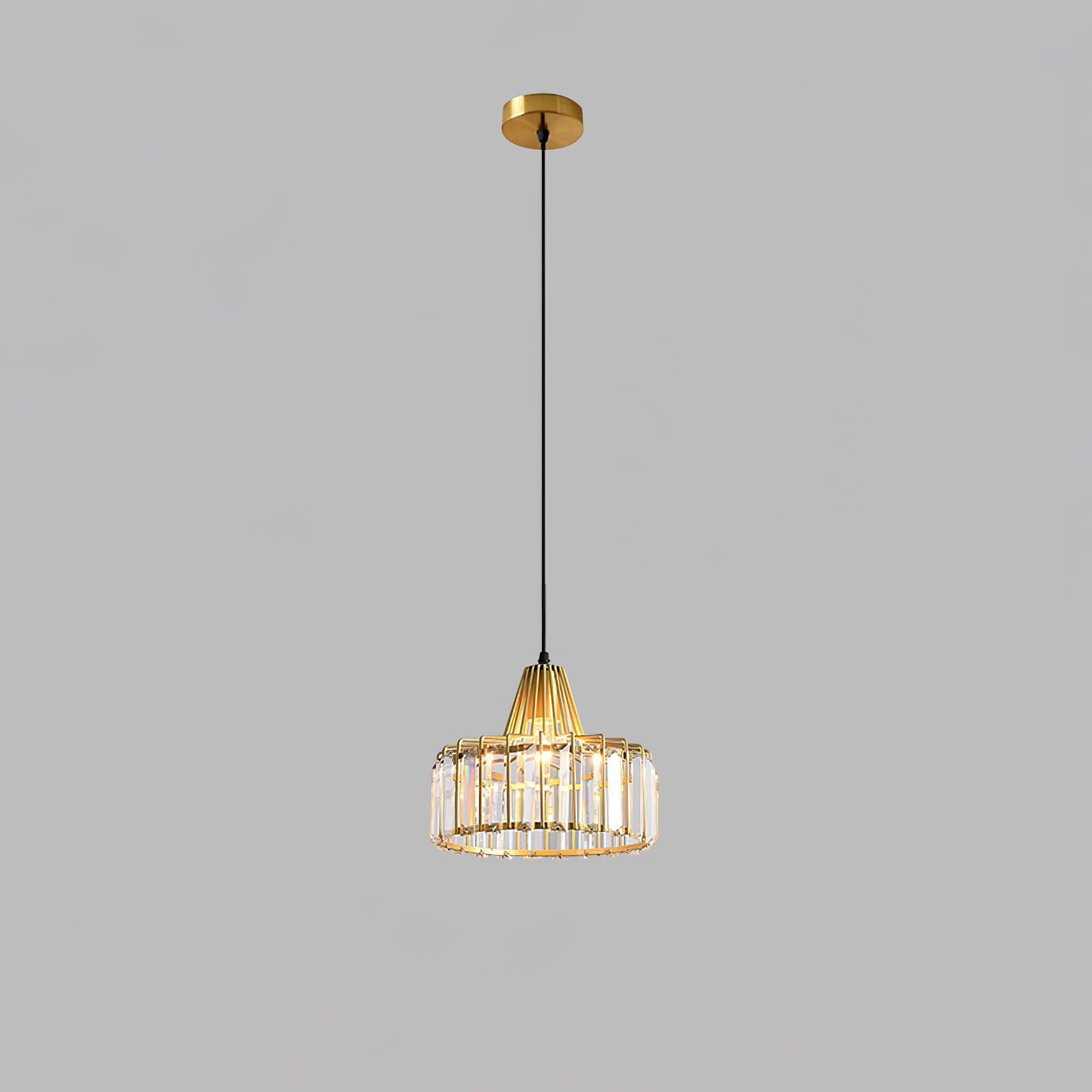 Crystal Drum Pendant Lamp ? 9.8″ x H 9″ / Dia 25cm x H 23cm / Gold & Clear Pendant light