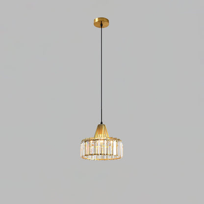 Crystal Drum Pendant Lamp ? 9.8″ x H 9″ / Dia 25cm x H 23cm / Gold & Clear Pendant light
