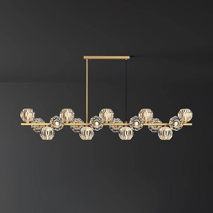Crystal Glass Ball Chandelier 17 Heads L 63″ x W 7.1″ x H 39.4″ / L 160cm x W 18cm x H 100cm / Brass & Clear Chandelier