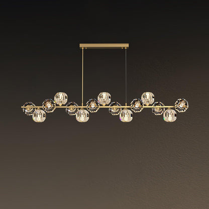 Crystal Glass Ball Chandelier 15 Heads L 55.1″ x W 7.1″ x H 239.4″ / L 140cm x W 18cm x H 100cm / Brass & Clear