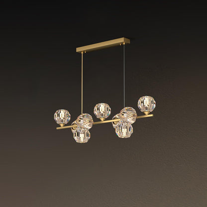 Crystal Glass Ball Chandelier 9 Heads L 32.7″ x W 7.1″ x H 539.4″ / L 83cm x W 18cm x H 100cm / Brass & Clear Chandelier