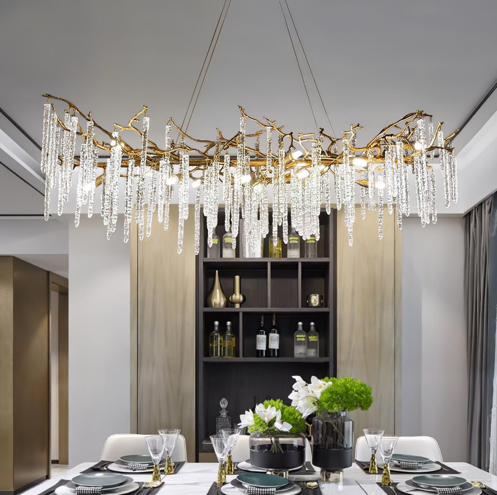 Crystal Icicles Branch Brass Chandelier Chandelier