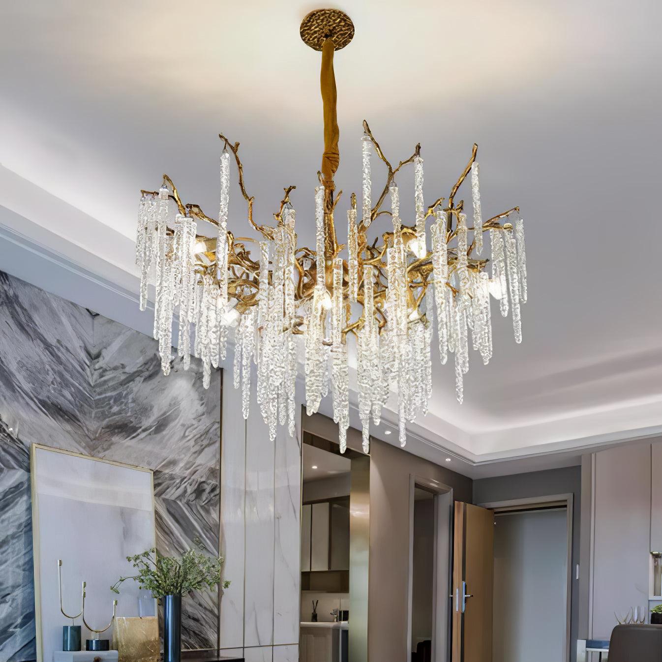 Crystal Icicles Branch Brass Chandelier Chandelier
