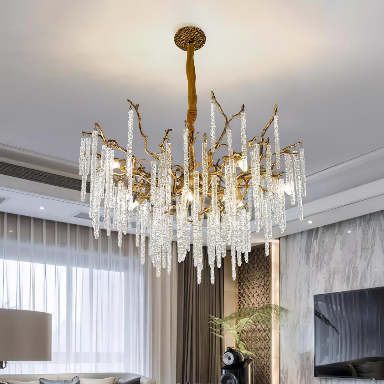 Crystal Icicles Branch Brass Chandelier Chandelier