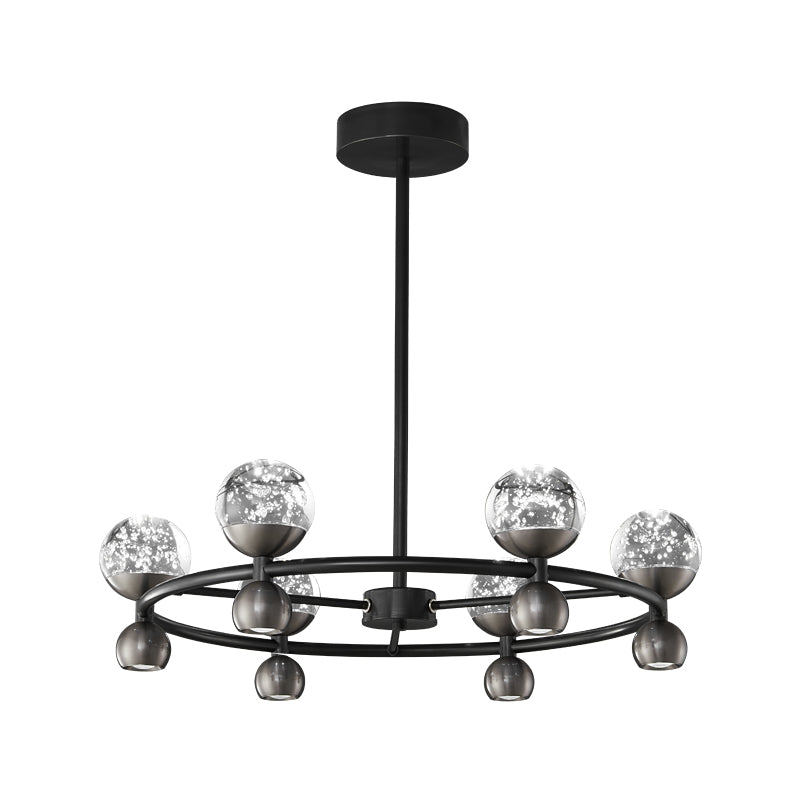 Crystal Nebula Chandelier 6 + 6 heads ? 25.6″ x H 7.1″ / Black / Three-Color Changing Light Chandelier