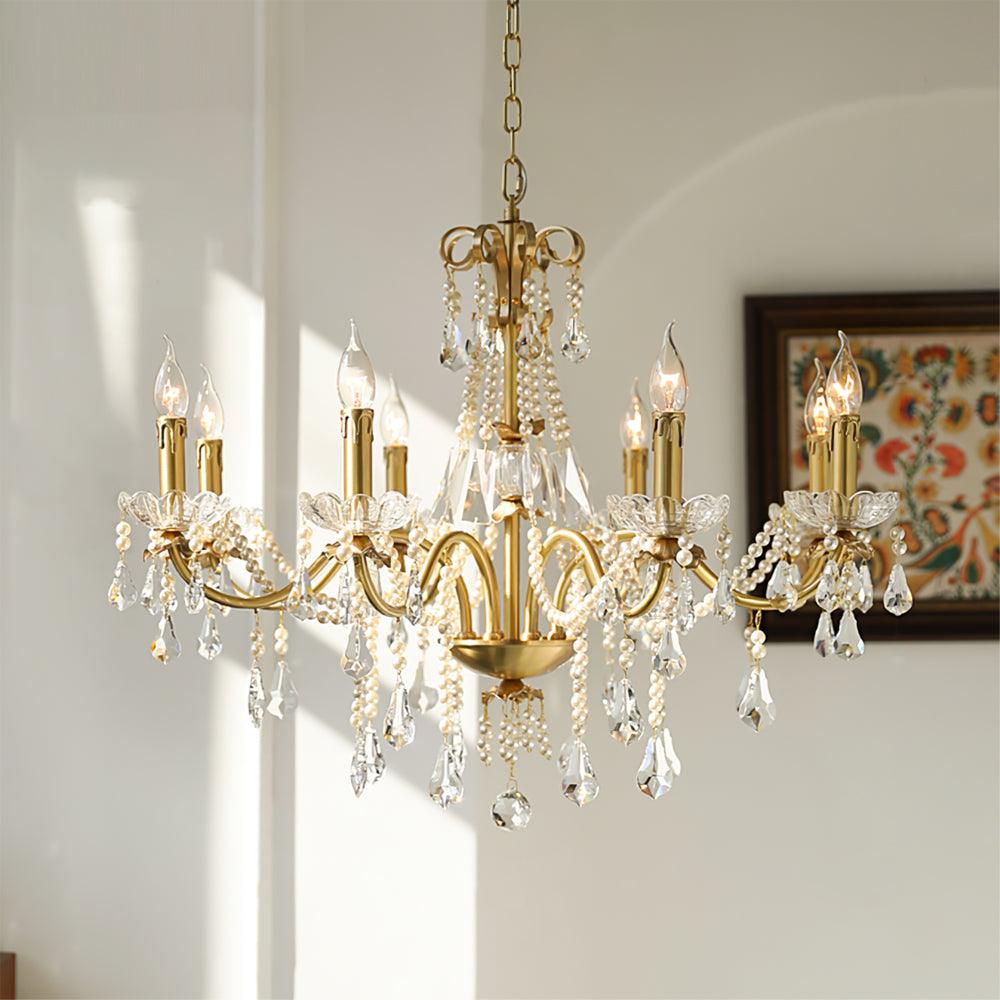 Crystal Pearl Chandelier Φ 31.5″ x H 23.6″ / Dia 80cm x H 60cm / Brass & Clear Chandelier