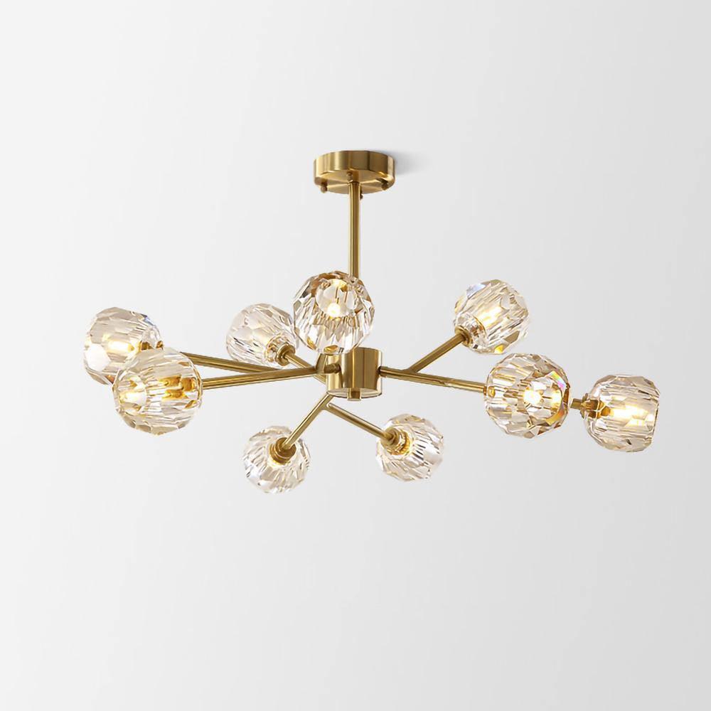 Crystal Ball Round Cluster Chandelier 9heads ? 30.7″ x H 17.7″ / Dia 78cm x H 45cm / Polished Brass & Clear / 11cm