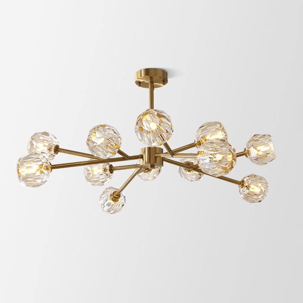 Crystal Ball Round Cluster Chandelier 12heads ? 34.6″ x H 17.7″ / Dia 88cm x H 45cm / Polished Brass & Clear / 11cm
