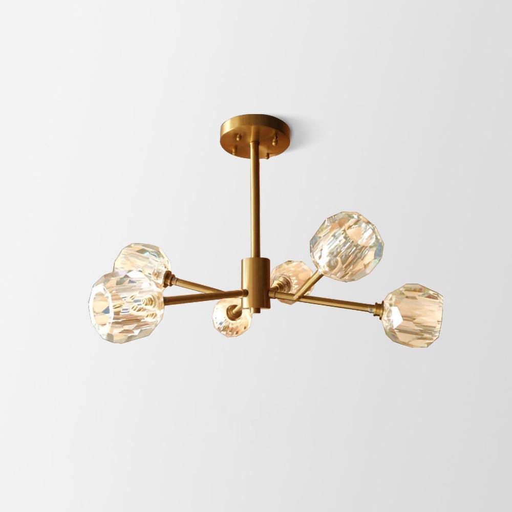 Crystal Ball Round Cluster Chandelier 6heads ? 25″ x H 17.7″ / Dia 64cm x H 45cm / Polished Brass & Clear / 11cm