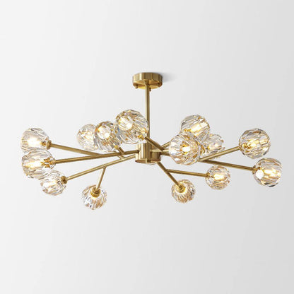 Crystal Ball Round Cluster Chandelier 15heads ? 38.5″ x H 17.7″ / Dia 98cm x H 45cm / Polished Brass & Clear / 11cm