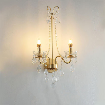 Crystal Pearl Chain Wall Lamp Dia 16.8″ x H 25.2″ / Dia 42.5cm x H 64cm / Gold & Clear Wall lamp