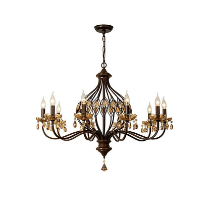 Crystorama Regis Chandelier 10 Heads Dia 36.2″ x H 25.6″ / Walnut wood & Amber Chandelier