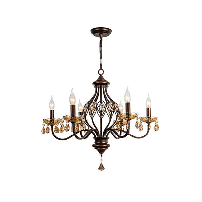 Crystorama Regis Chandelier 6 Heads Dia 24″ x H 25.6″ / Walnut wood & Amber Chandelier