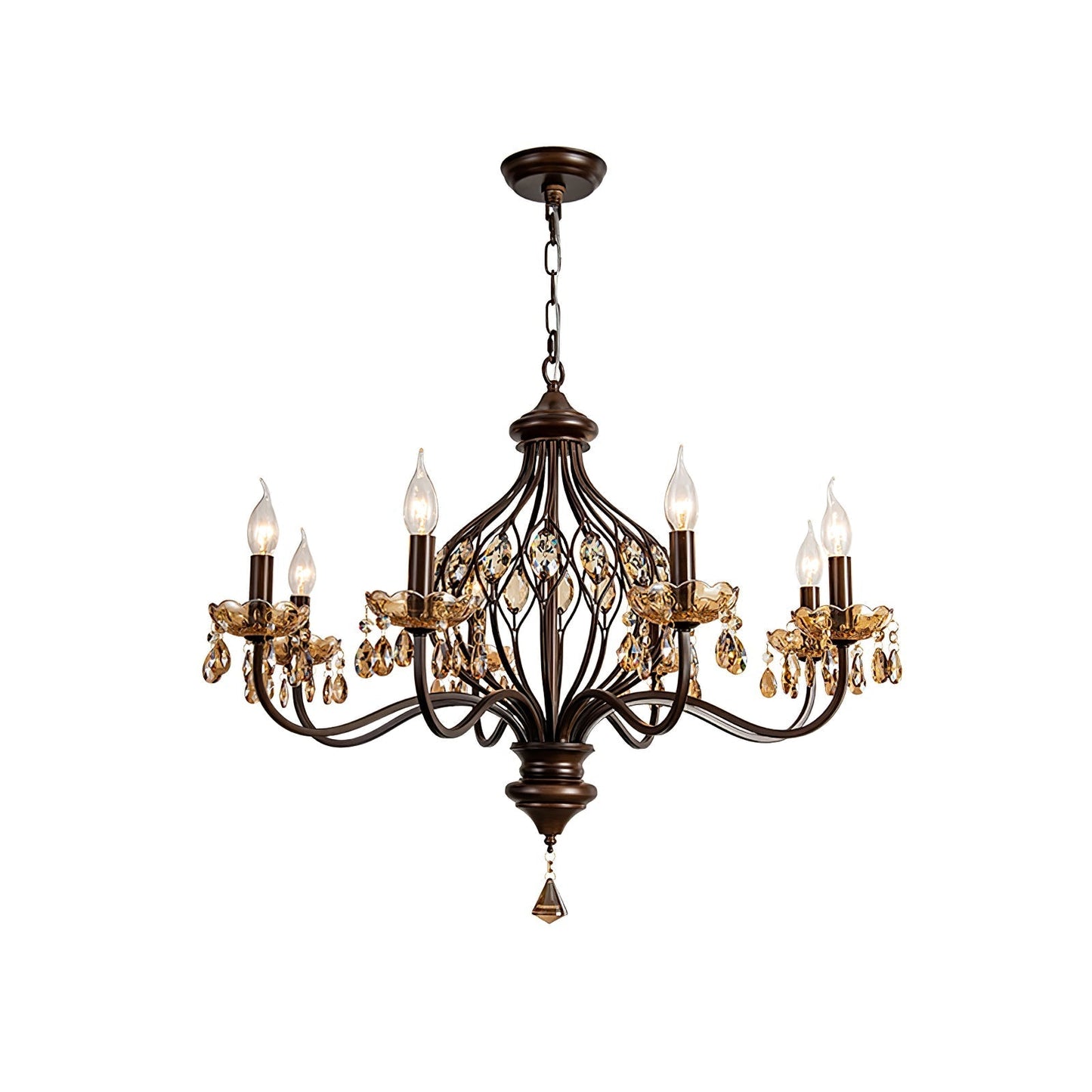 Crystorama Regis Chandelier 8 Heads Dia 31.5″ x H 25.6″ / Walnut wood & Amber Chandelier