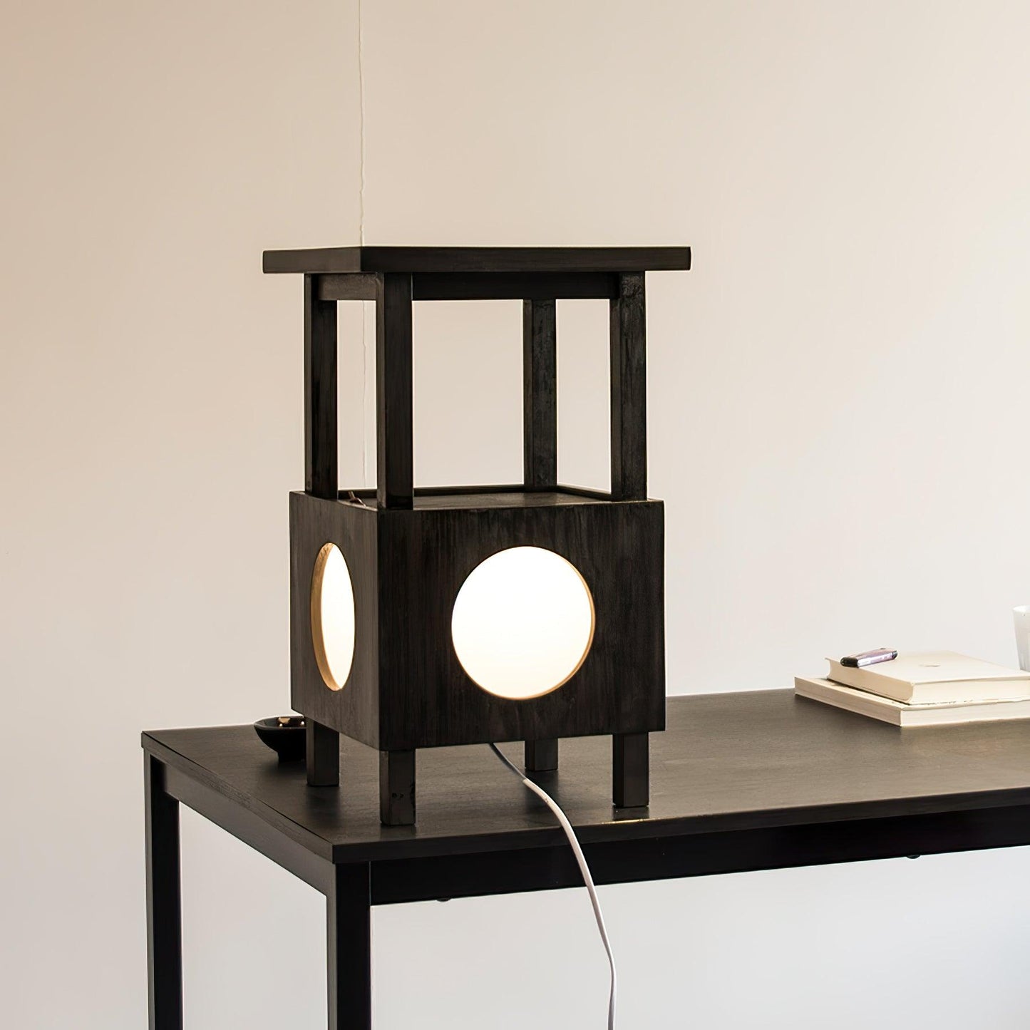 Cubby Mobile Table Light L 11.8″ x W 11.8″ x H 21.7″/ L 30cm x W 30cm x H 55cm / Black ash wood & Frosted white / US