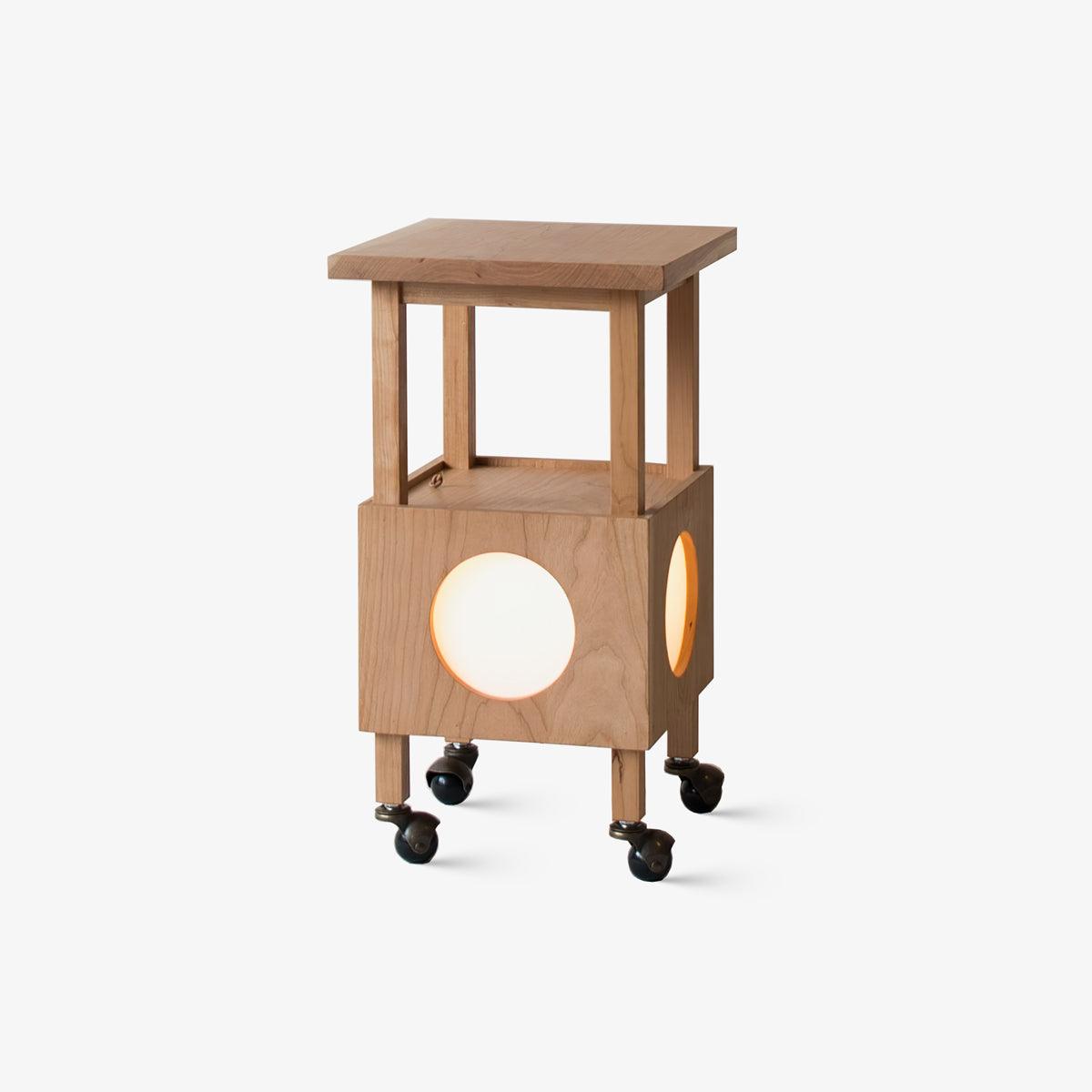 Cubby Mobile Table Light L 11.8″ x W 11.8″ x H 21.7″/ L 30cm x W 30cm x H 55cm / Cherry wood color & Frosted white / US