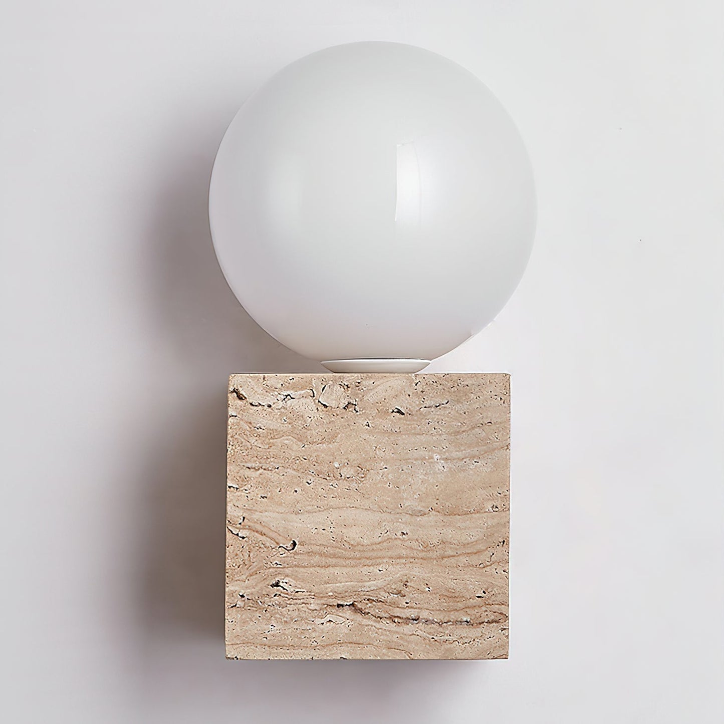 Cube Stone Wall Lamp L 3.9″ x W 3.9″ x H 7.9″ / Yellow Travertine & White Table lamp