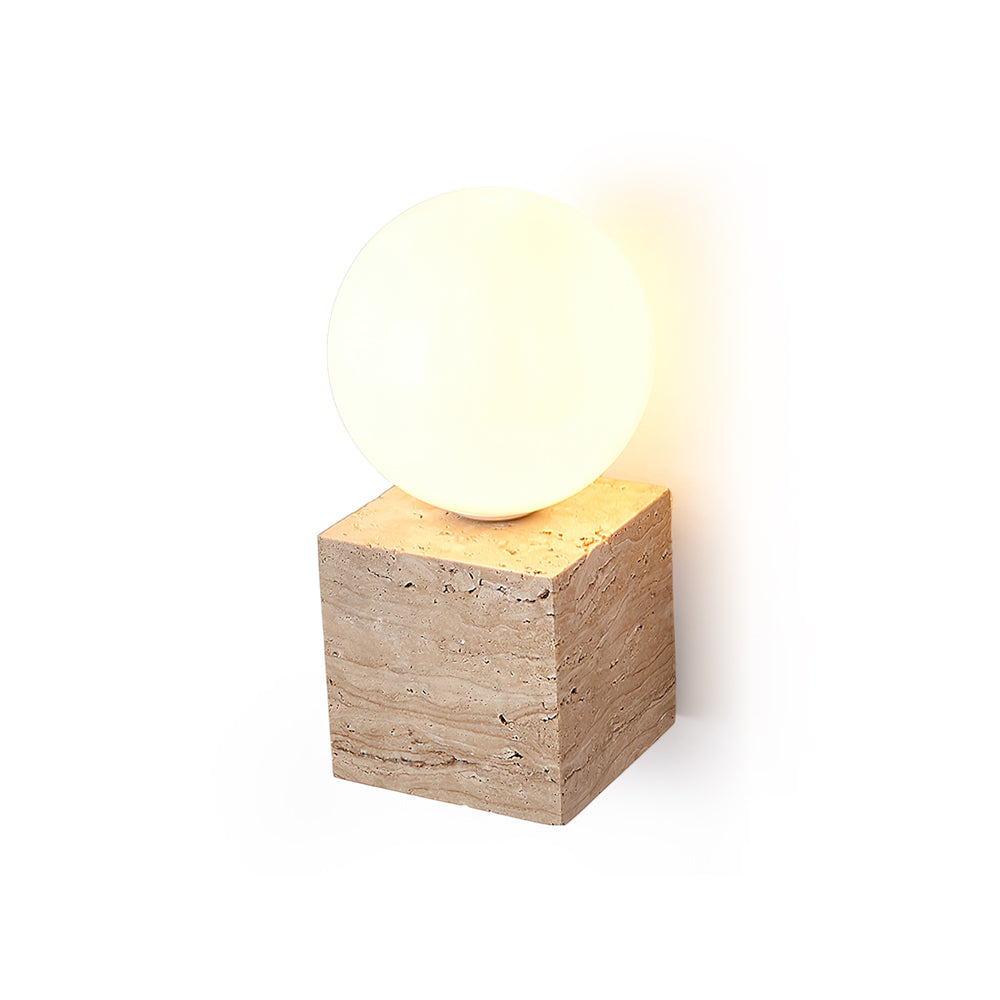 Cube Stone Wall Lamp L 3.9″ x W 3.9″ x H 7.9″ / Yellow Travertine & White Table lamp